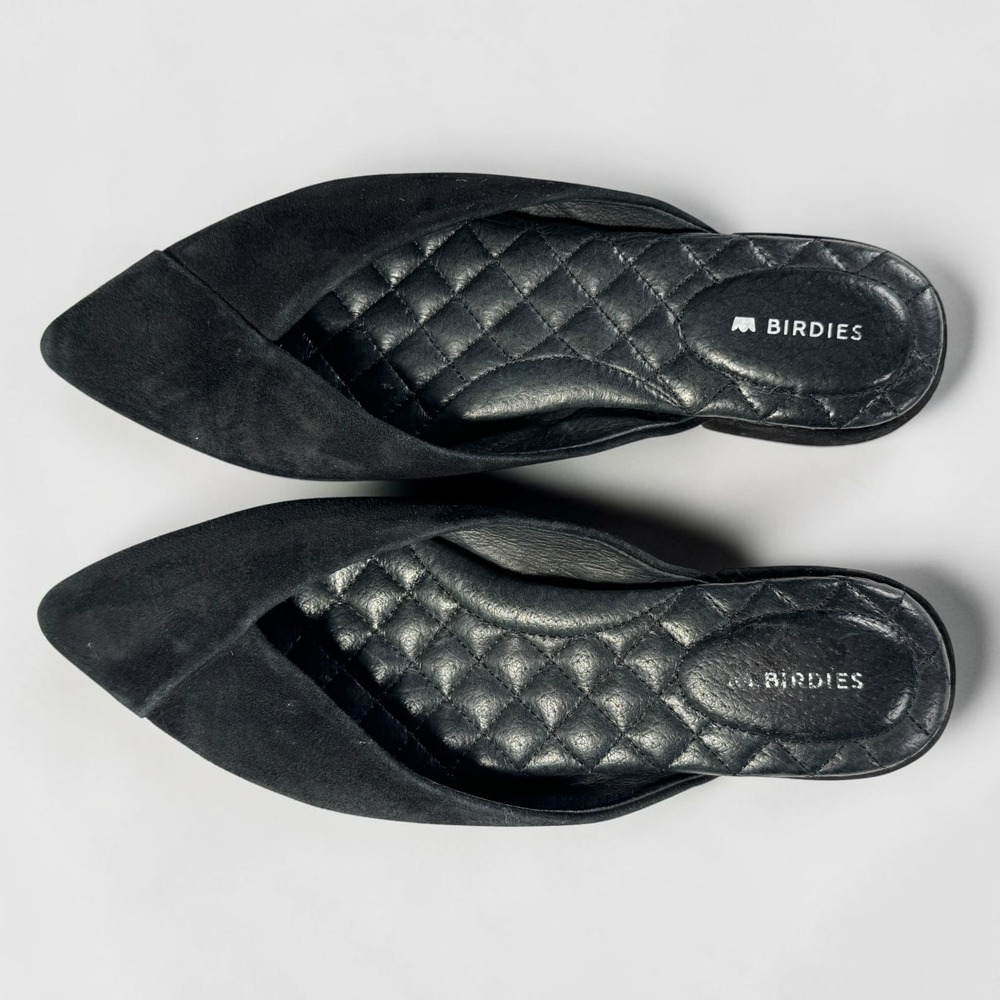 Birdies The Swan Black Suede Pointed Toe Mules Women's Size 6 Comfort Flats